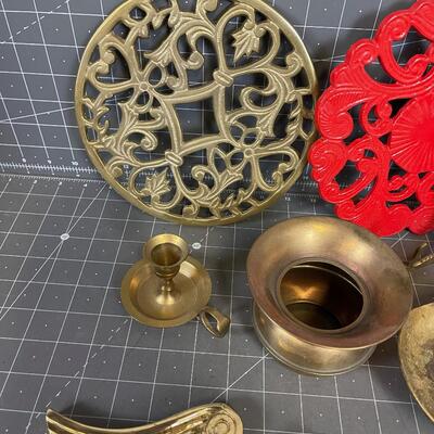 Collection of Brass: Trivet, Spittoon, Easel, Etc.  