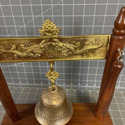 Little Brass BELL/GONG with teak wood stand 