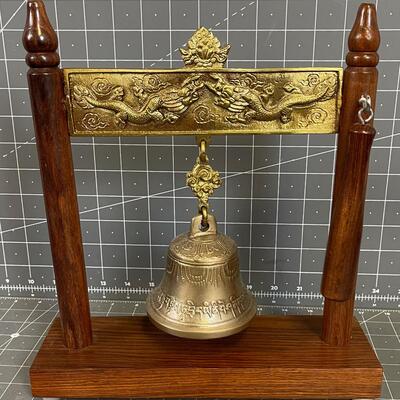Little Brass BELL/GONG with teak wood stand 
