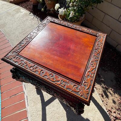 AA   ANTIQUE CHINESE HEAVILY CARVED DRAGON SIDE TABLE MAHOGANY