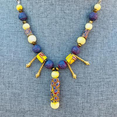 AA   AFRICAN TRADE BEADS & OTHER CLAY BEADS GOLD TONE CHAIN