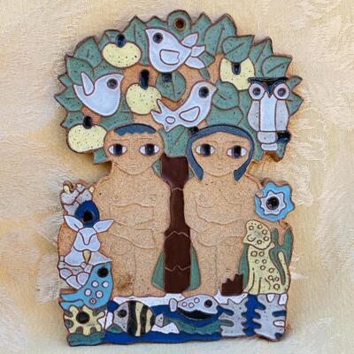 AA   VINTAGE MAUR CERAMICS ADAM & EVE WALL PLAQUE