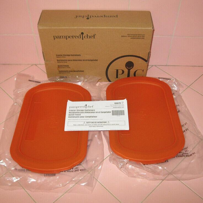 MS NEW 2 Pampered Chef Freezer to Oven Storage Containers Plastic Metal 1 Pint