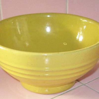 MS Pacific Pottery Yellow Onion Soup Bowl Mush Hostess California Tab Handle Rings