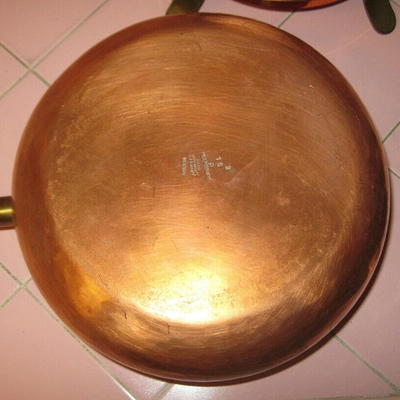 MS Vntg Copper Fondue Pot and Stand Meersburg West Germany Brass & Wood Handle 2 Qt