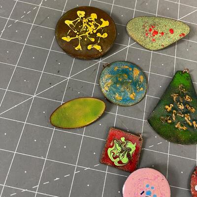 Enamel on Copper Pins and Pendants 