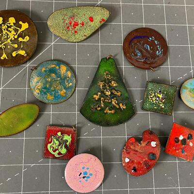Enamel on Copper Pins and Pendants 