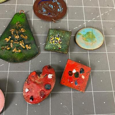 Enamel on Copper Pins and Pendants 