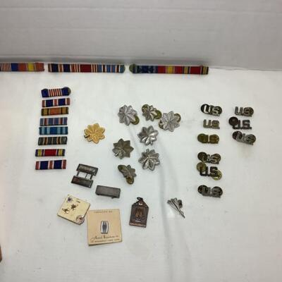 A - 502 Lot of WWII U.S. Army Air Force Pins/Ribbons & Leather Storage Box