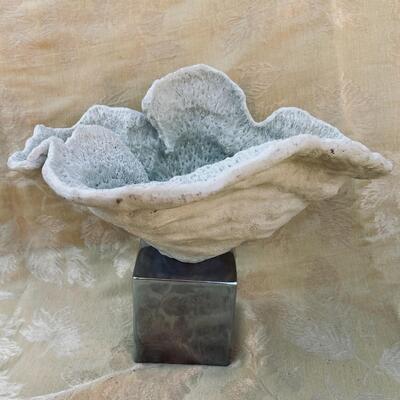 AA   WHITE CORAL SCULPTURE MOUNTED BLOCK BASE