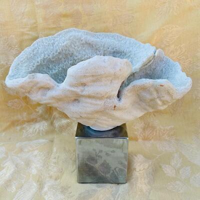 AA   WHITE CORAL SCULPTURE MOUNTED BLOCK BASE