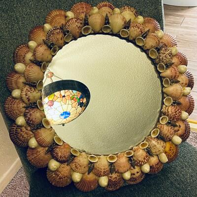 AA    VINTAGE SHELL FRAMED WALL MIRROR