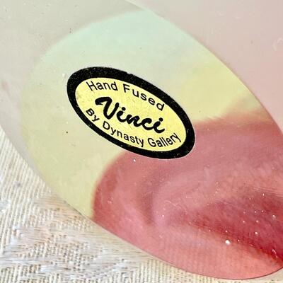 AA  HEAVY GLASS FUSED PINK/WHITE VASE BUBBLE BY VINCI