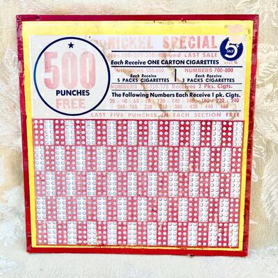 AA  OLD GAMBLING PUNCH BOARD 5 CENT PUNCH WIN CIGARETTES