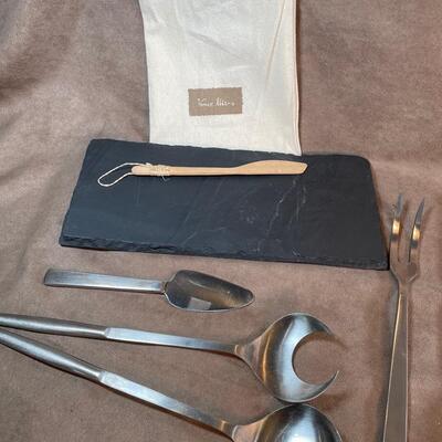 Lot 29. Slate Cheese Board & Assorted Serving Utensils