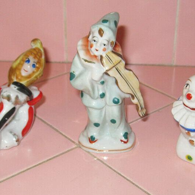 MS 3 Vintage Japan Clown Figurines Ceramic Vase Napkin Ring MIK Hand Painted 1950s