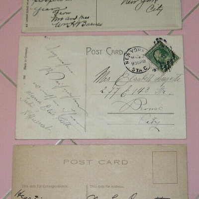 MS 3 Victorian Postcard Merry Christmas Happy New Year Embossed Fabric Layered 1911