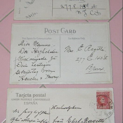 MS 3 Postcard German Spanish FrÃ¶hliche Weihnachten Felicicades 1912 Fabric Birthday