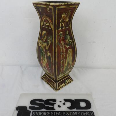Egyptian Style Inlaid Wooden Vase Decor Piece