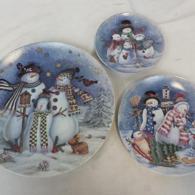 14 pc Kitchen: Winter/Christmas/Blue/Snowman Plates & Glasses