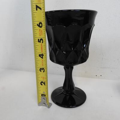 6 Black Cut Glass Goblets & 1 Black Marble Candle Holder
