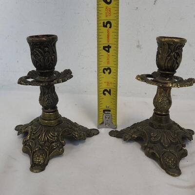 3 pc Italian Candle Holders: One triple & two singles. Metal (Brass?)