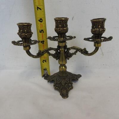 3 pc Italian Candle Holders: One triple & two singles. Metal (Brass?)