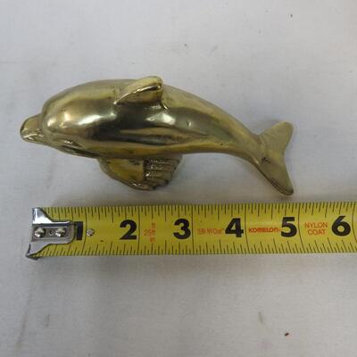 3 pc Brass Decor: 2 Dolphins & 1 Small Goblet