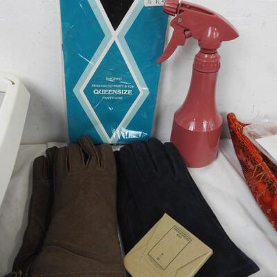 Personal Care Lot: Foot Bath, Pantyhose, Gloves, Belts, Red Design Bag