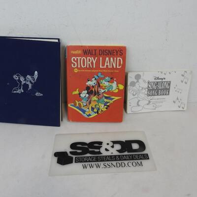 3 Walt Disney Cartoon Classic's, Story Lands, Sing a Long Song Book Vintage