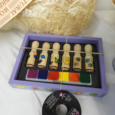23 pc Craft Lot: Petal Porcelain, Floral Picks, Ribbon, Wreath