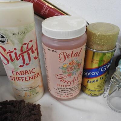 23 pc Craft Lot: Petal Porcelain, Floral Picks, Ribbon, Wreath