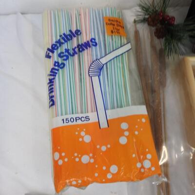 Craft Lot: Grass, Flexable Straws, Slippers, Rubber Stamps, Scissors