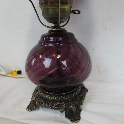 Purple Glass Courage Casting Hurricane Lamp, Works, 3 Piece Assembly