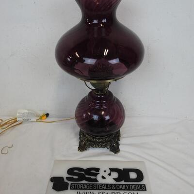 Purple Glass Courage Casting Hurricane Lamp, Works, 3 Piece Assembly