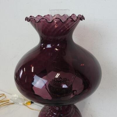 Purple Glass Courage Casting Hurricane Lamp, Works, 3 Piece Assembly