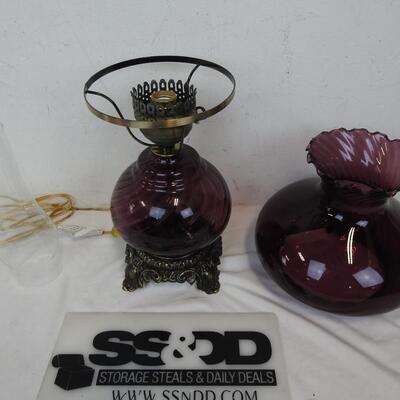 Purple Glass Courage Casting Hurricane Lamp, Works, 3 Piece Assembly