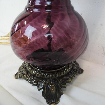 Purple Glass Courage Casting Hurricane Lamp, Works, 3 Piece Assembly