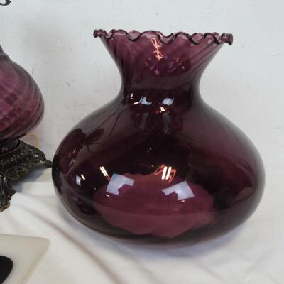 Purple Glass Courage Casting Hurricane Lamp, Works, 3 Piece Assembly