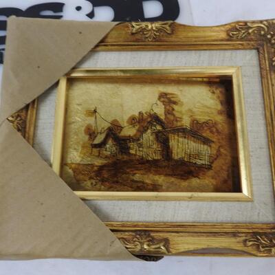 Fredrix Old Barn Gold Leaf 1982 9 x 12, Second Gold Leaf Art Piece - Vintage