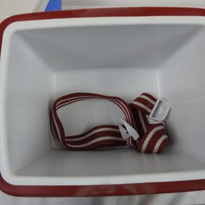 2 Small Coolers: 1 Blue Igloo Cooler with Orange Handle, Red Coleman Cooler