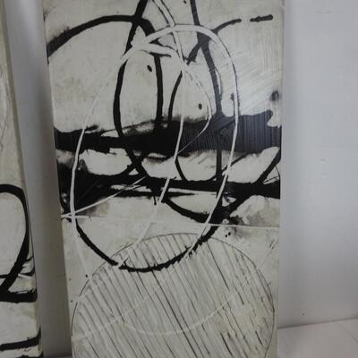 3 Identical Canvas Gray Art Pieces Set: Swirls and Circles 2 x 1 Feet