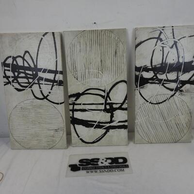 3 Identical Canvas Gray Art Pieces Set: Swirls and Circles 2 x 1 Feet