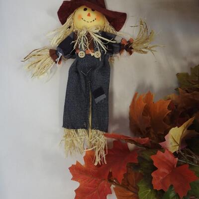 8 pc Fall Decor: Glass Pumpkin, Glass & Metal Bowl, Faux Fall Flowers, Scarecrow