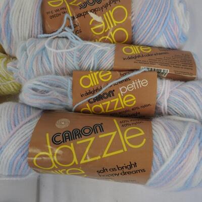 14 Skeins of Yarn, Baby Pink/Blue Ombre, Dazzle Aire, White, Yellow