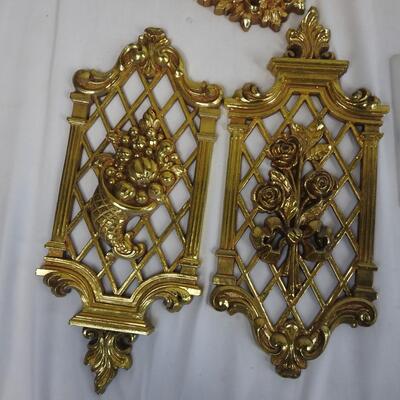 8 Pieces Gold Colored Wall Decor, Flowers