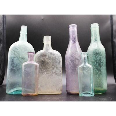 Lot of Antique Multi Colored Glass Bottles and Vials