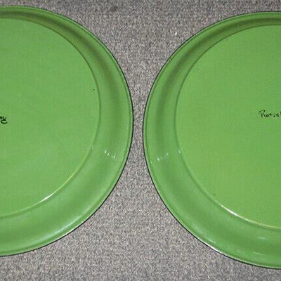MS 2 Large 18" Green Enamel Round Trays Serving Picnics