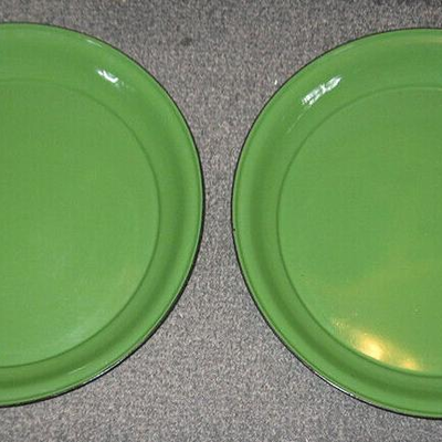 MS 2 Large 18" Green Enamel Round Trays Serving Picnics