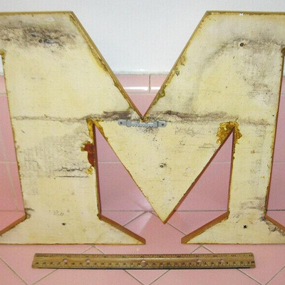 MS 13" Large Wood Letter M Wall Plaque Sign Mary Mark Martha Wooden Gold Initial